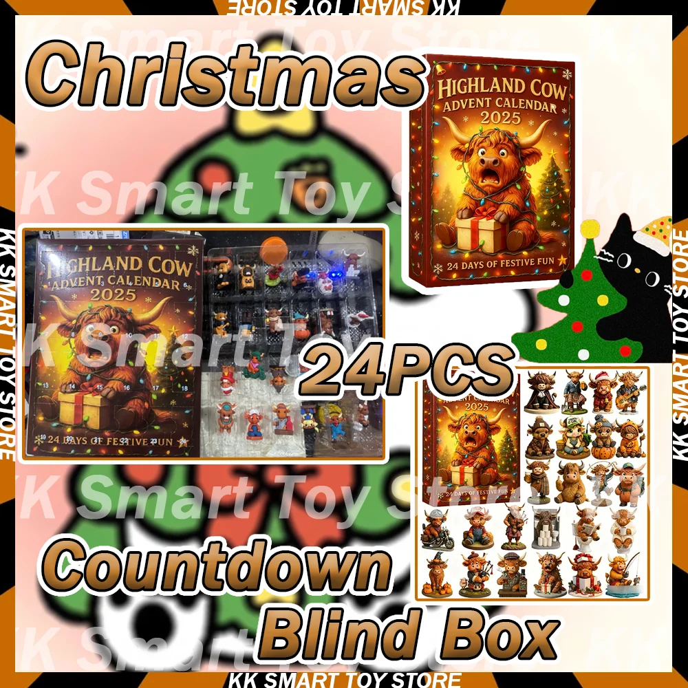 

2025 Highland Cow Christmas Advent Calendar Blind Box Decoration Festive Gift Cute Scottish Cattle Design Trendy Gifts Toys
