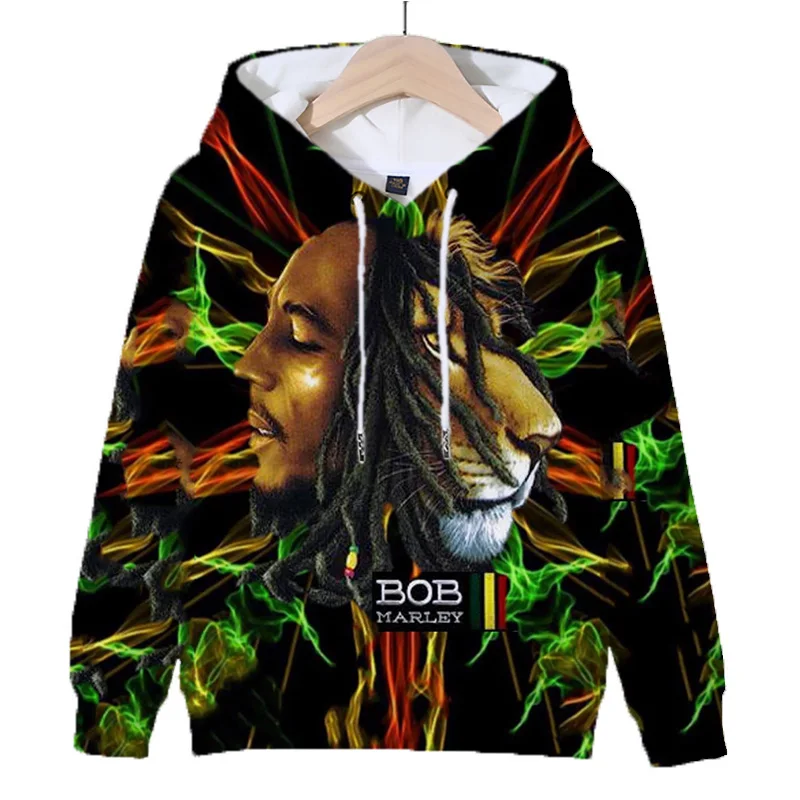 Wild Lion Rock Music Pattern Clothing Reggae Hip-hop Sweatshirt Bob Marley Hoodied Fashion Casual Street Hoodies Y2k Long Sleeve