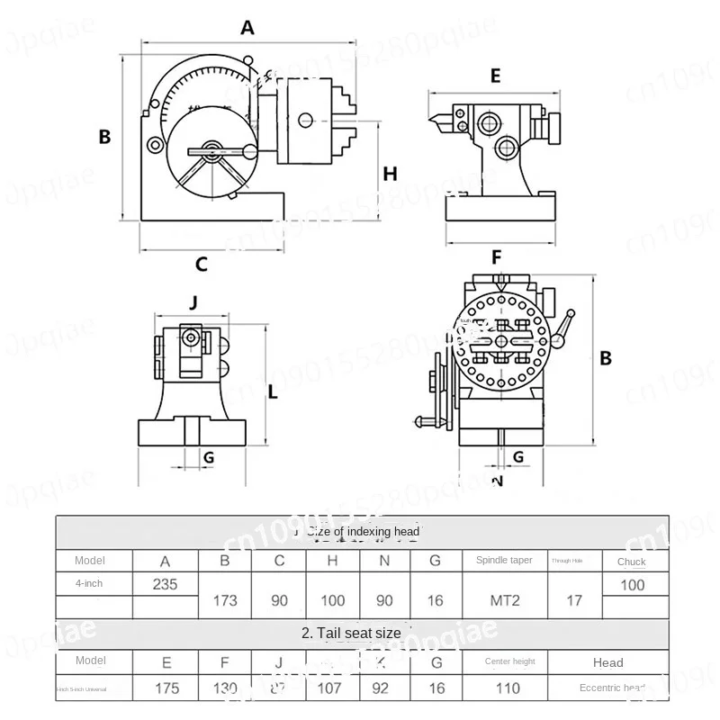 4 Inch Dividing Head 3 Jaw Chuck Precision Semi Universal Dividing Head for Milling Machine Rotary Table