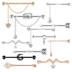 Stainless Steel Heart Butterfly Pendant Industrial Barbell Piercing Tragus Cartilage Tassel Helix Earrings Body Jewerly