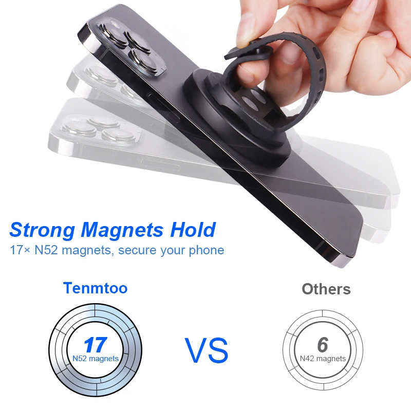 Tenmtoo Anneau Téléphone Portable Magnétique pour MagSafe 360° Rotation, avec Anneau Métallique Compatible avec Charge sans Fil, Poignées Téléphone