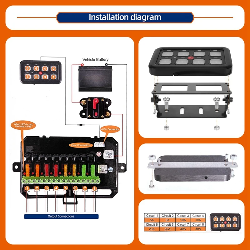 8 Gang Switch Panel RGB LED Light Switch Panel Multifunction Toggle/Momentary/Pulsed Touch Control Switch Pod Box