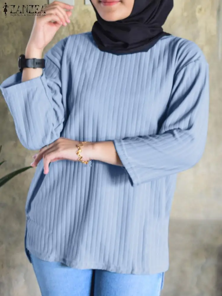 

ZANZEA 2024 Summer Tops Women O Neck 3/4 Sleeve Blouse Casual Shirt Muslim Abaya Islamic Clothing Female Elegant Work Blusas