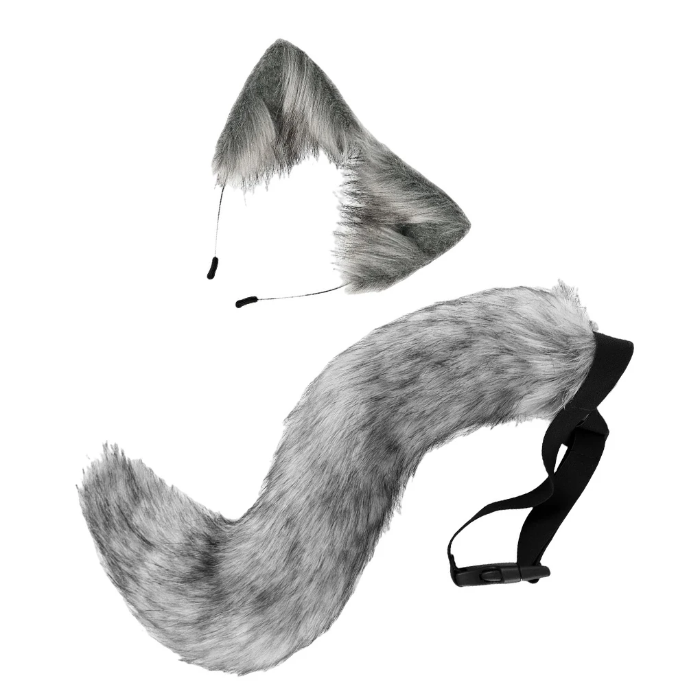 

Костюм из искусственного меха с длинным хвостом, платье с лисьими ушками, обруч для волос, черный, белый цвет