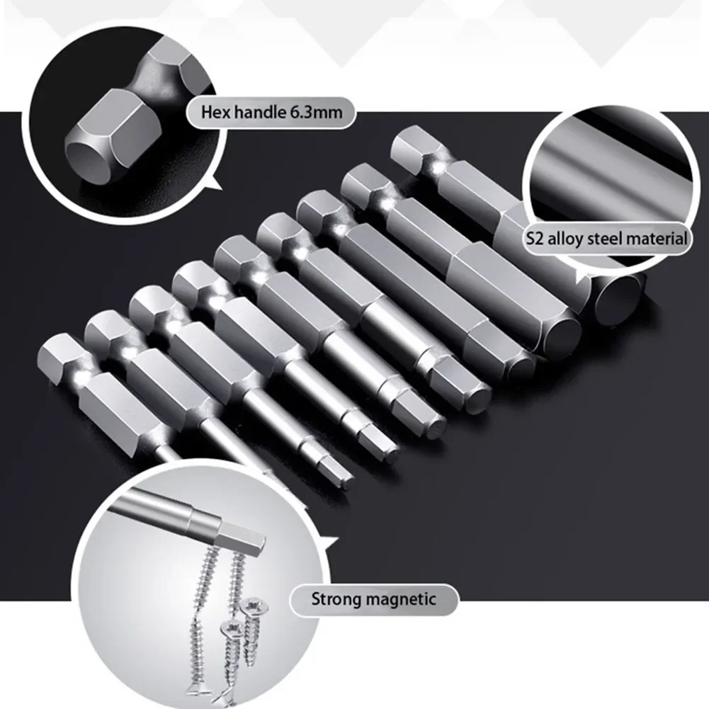 Imagem -02 - Magnetic Hexágono Chave de Fenda Bit Liga de Aço Hex Shank Parafuso Drivers Conjunto 50 mm Comprimento H1.5-h12 para Broca Elétrica 10 Pcs