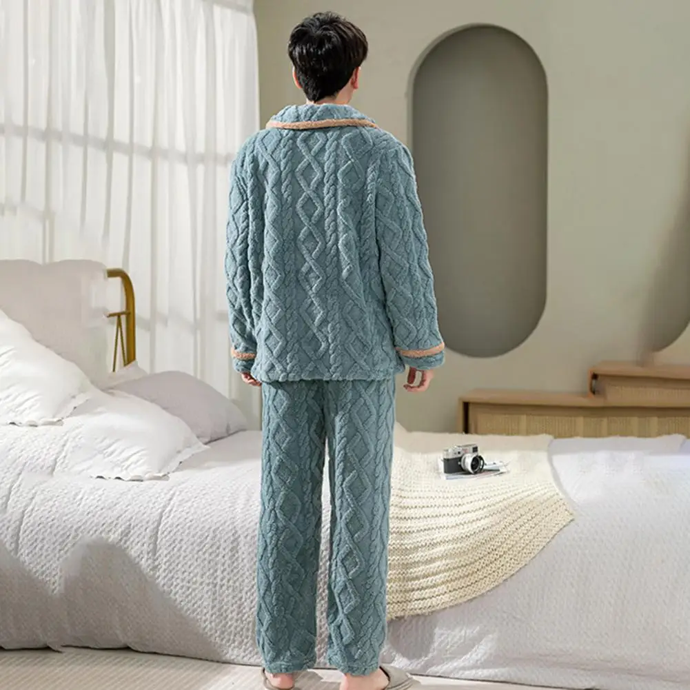 

Cozy Two-piece Pajamas Set Cozy Men's Coral Fleece Pajama Set with Long Sleeve Tops Wide Leg Pants Winter for Ultimate