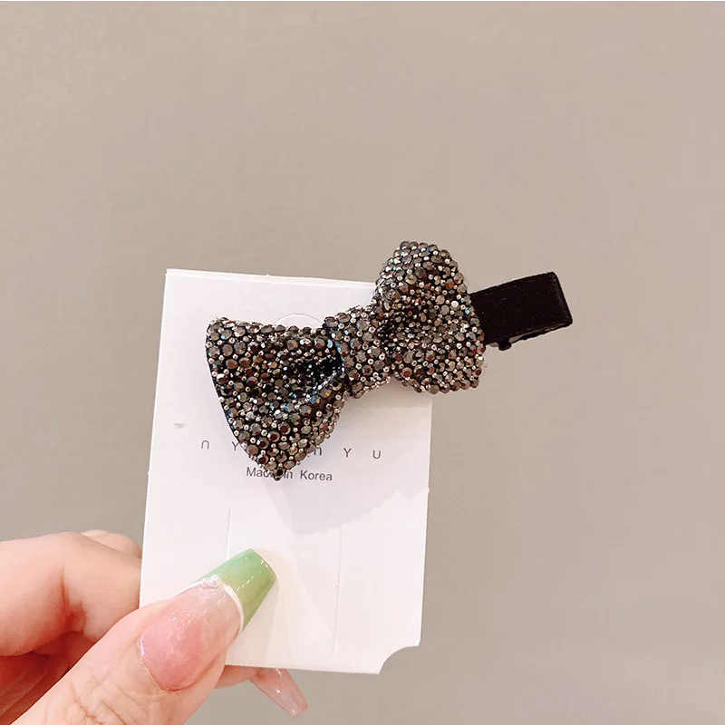 luxury hair clips accessories for girls Bow edge clip with sparking rhinestone bangs clip minimalist back spoon