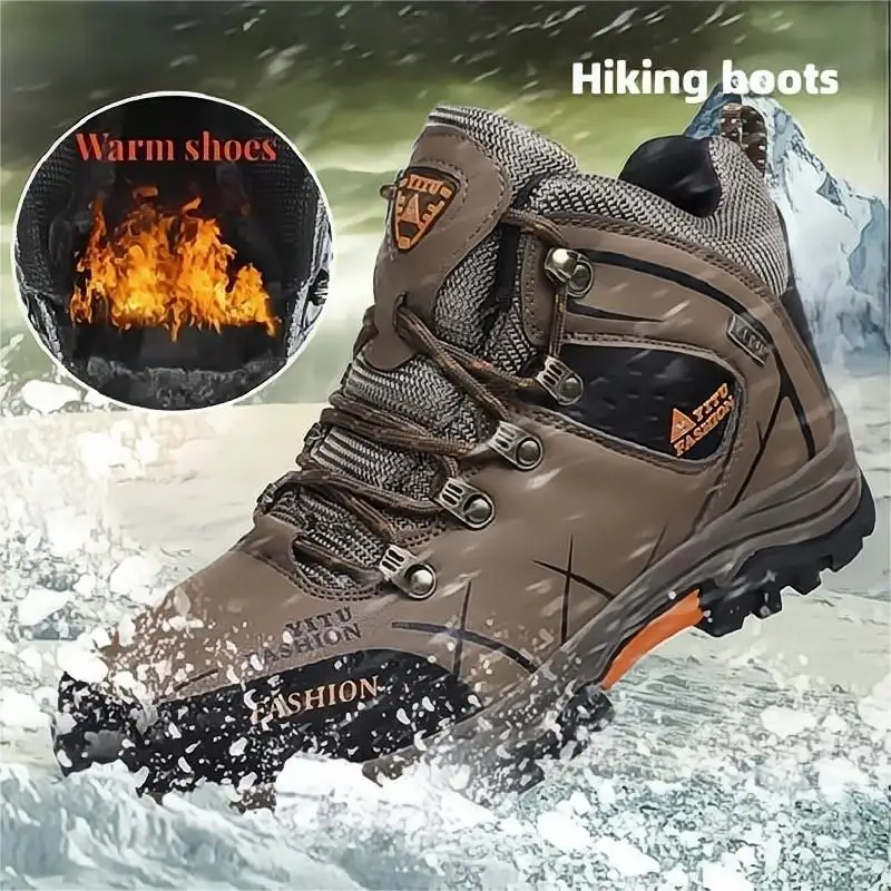 Men's Winter Sneakers Snow Boots Waterproof Leather Hiking Boots Super Warm winter sneakers for men Boots Outdoor trekking shoes