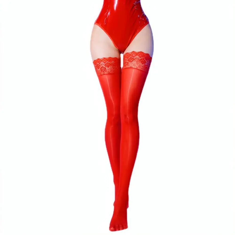 Sexy 8D glänzende Damenstrümpfe mit Spitzen-Pfauenmuster, knielange Socken, rutschfest, sitzen gut, transparente Nylon-Overknee-Strümpfe