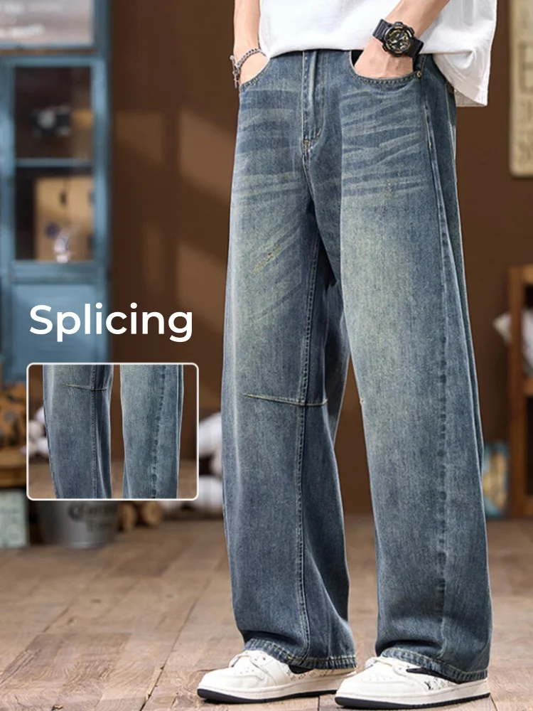 

Summer Thin Men's Vintage Jeans Personalized Korean Fashion Streetwear Casual Straight Loose Wide Denim Trousers Male