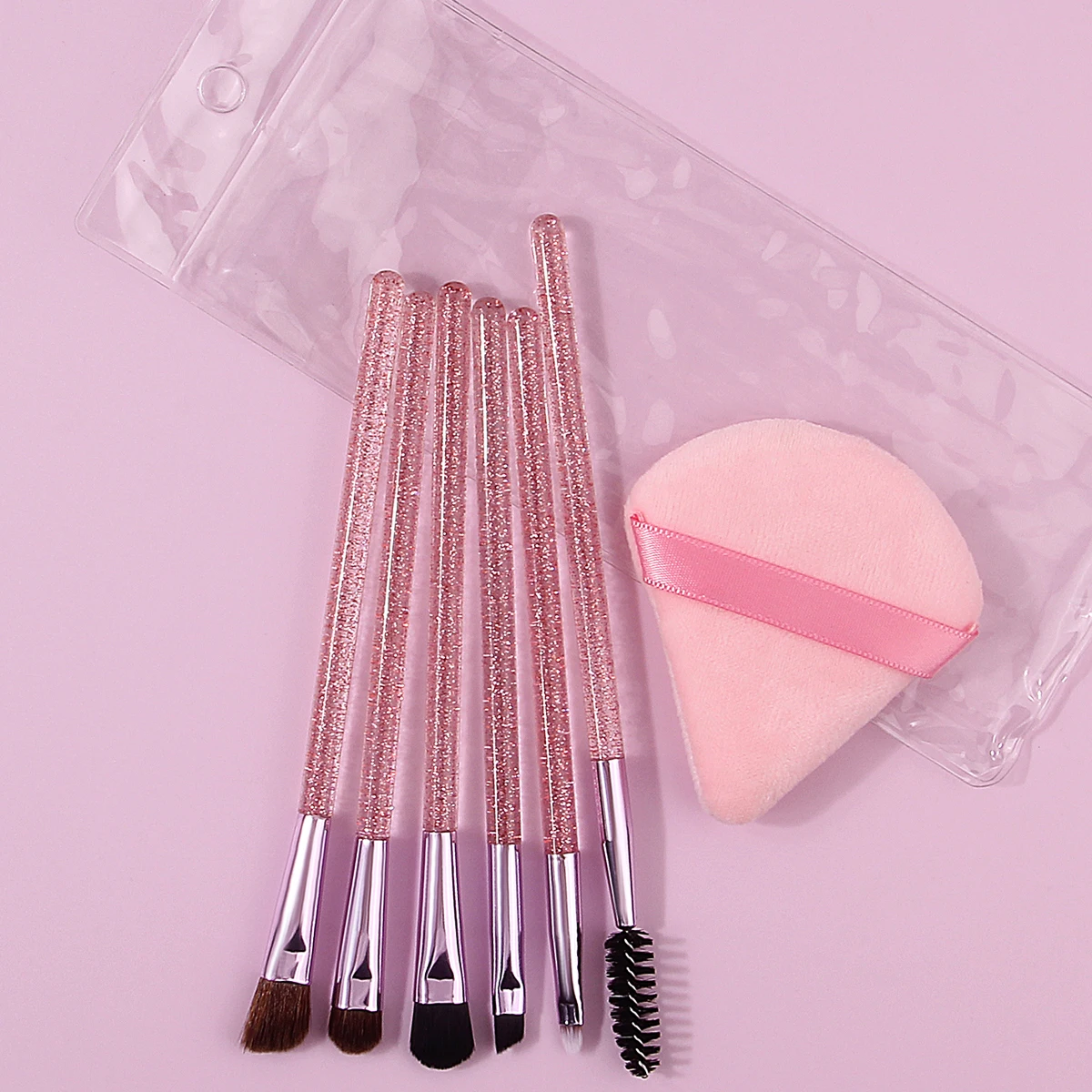 Kit de pincel de maquiagem flash em pó de alto valor, pincel para detalhes dos olhos, sombra, sobrancelha, esponja macia, bolsa portátil pu