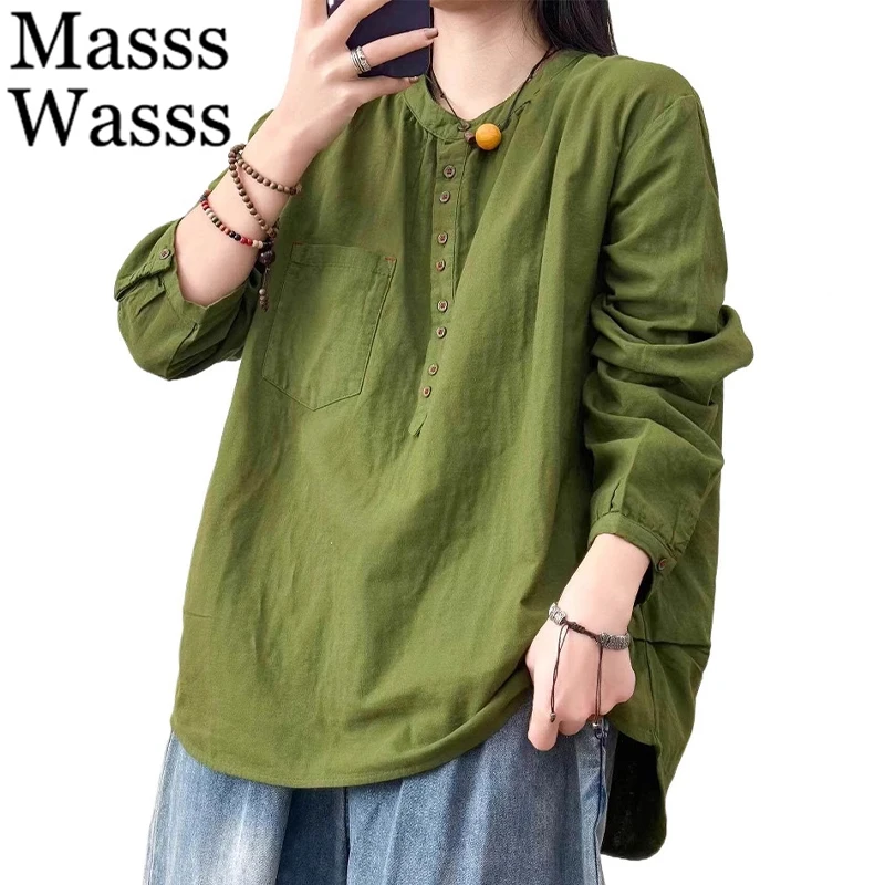

Masss Wasss 2025 Spring Women Chiffon Fashion Loose Classic Shirts O Neck Ladies Luxury Punk Blouses Casual Tops Vintage Clothes