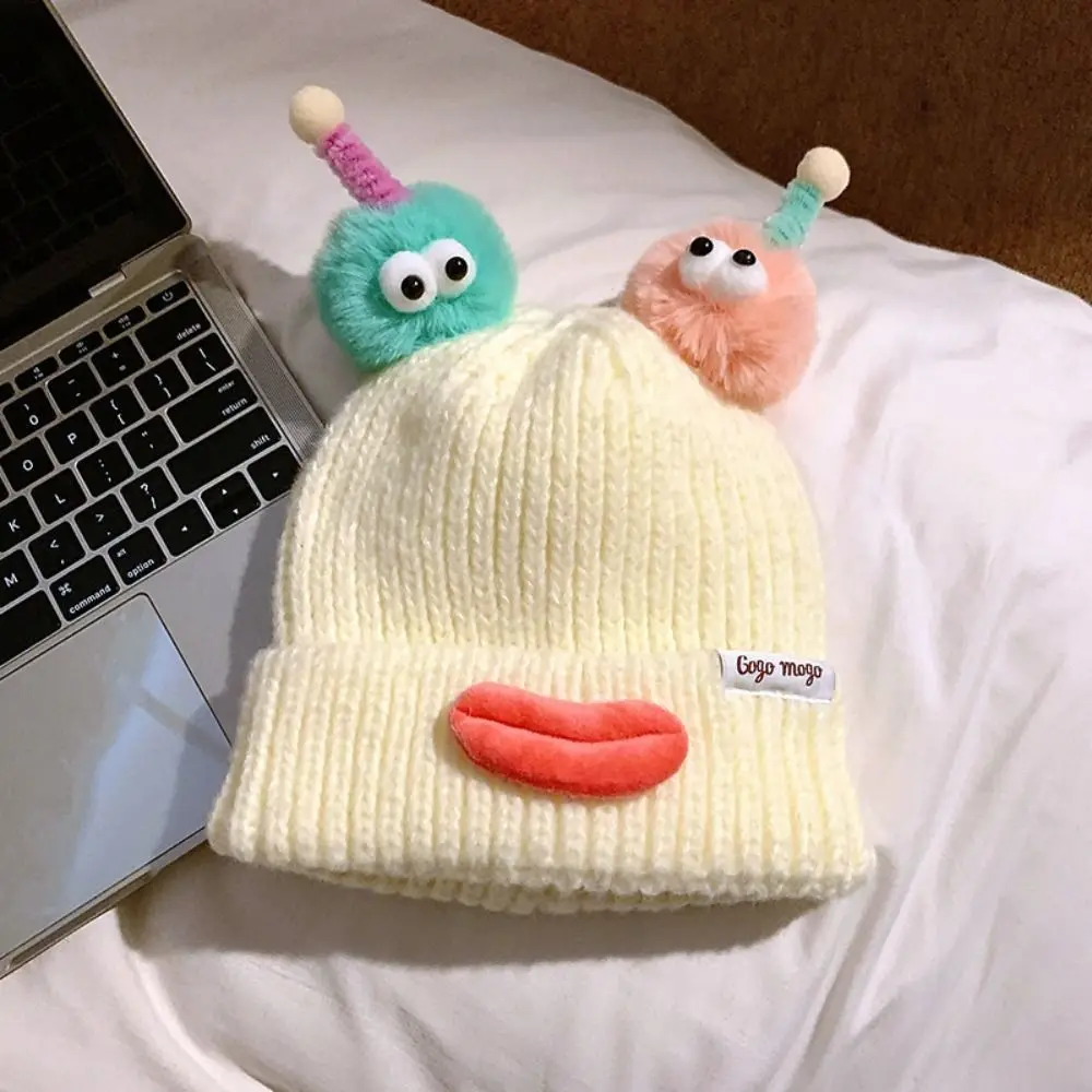 Korean Style Sausage Mouth Beanie Candy Color Windproof Cartoon Knitting Hat Headgear Comfortable Pullover Hats Outdoor