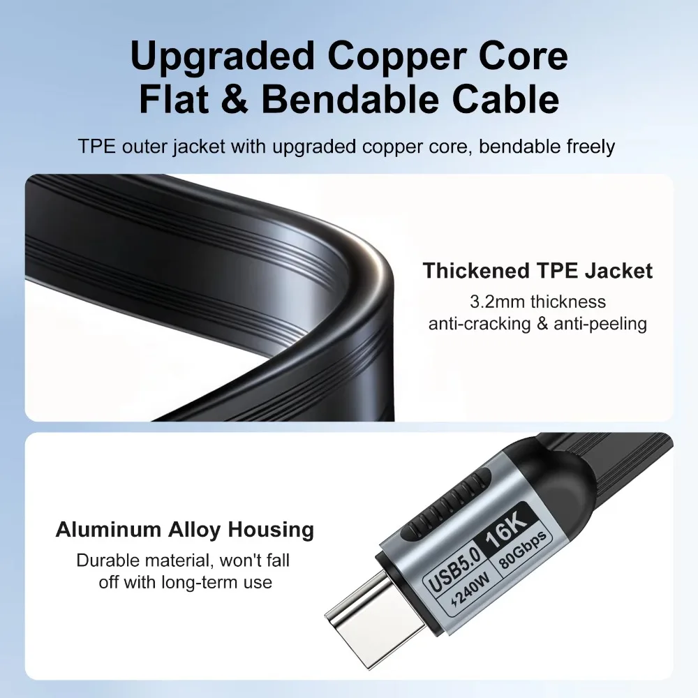 240W PD USB-C to USB-C Cable USB5.0 80Gbps Data Transfer 16K@60Hz Video Fast Charging Type C Cord for MacBook Xiaomi 17 Pro Max