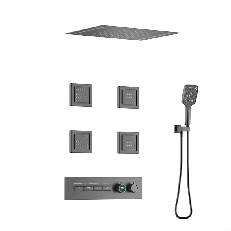 Ceiling bathroom square LED thermstatic sets shower with thermostatic large waterfall  set