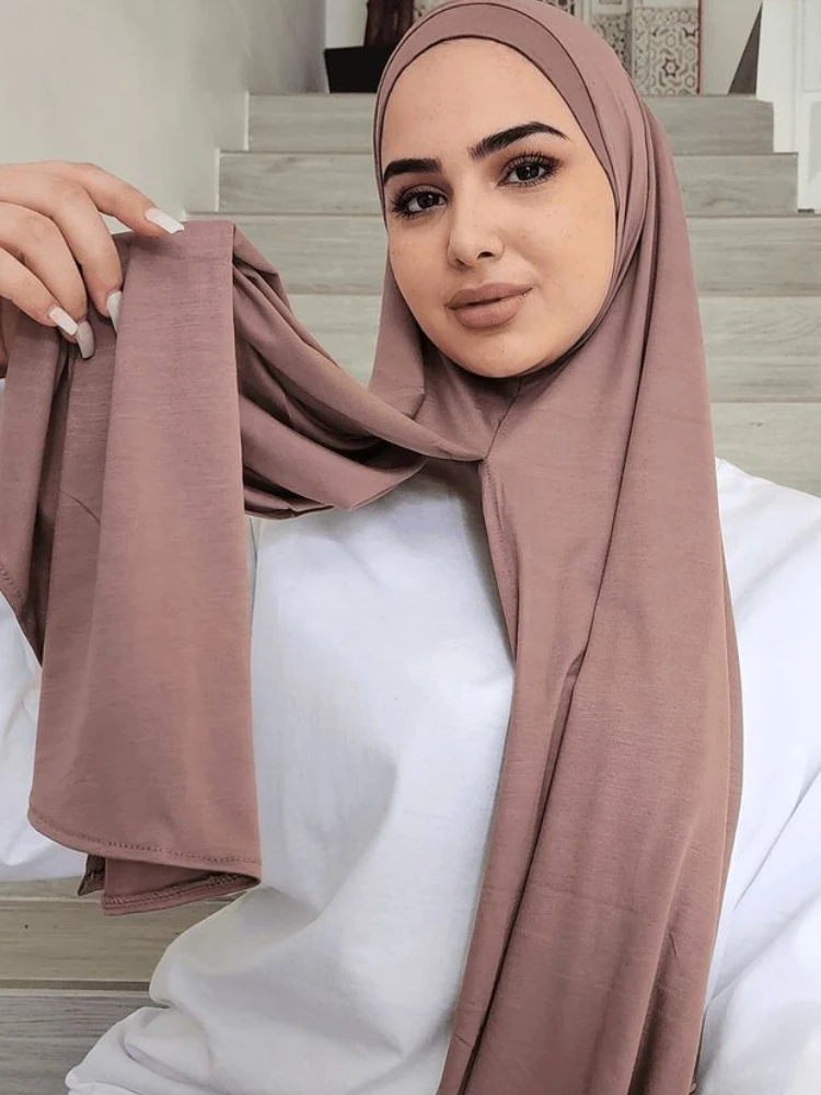 Fashion Instant Jersey Hijab Shawls with Hoop Premium Cotton Modal Headscarf Good Stitching Wrap Pinless Muslim Women Scarves