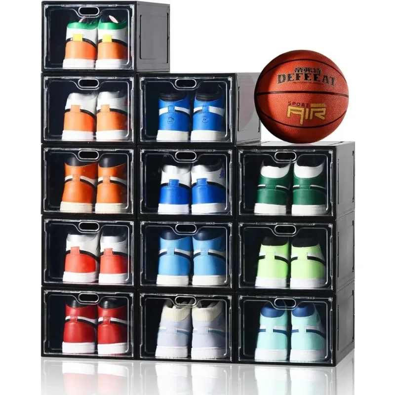 Pack Shoe Storage Box，Clear Shoe Storage Organizer with Magnetic Door, Stackable,For Display Sneakers，Easy Assembly