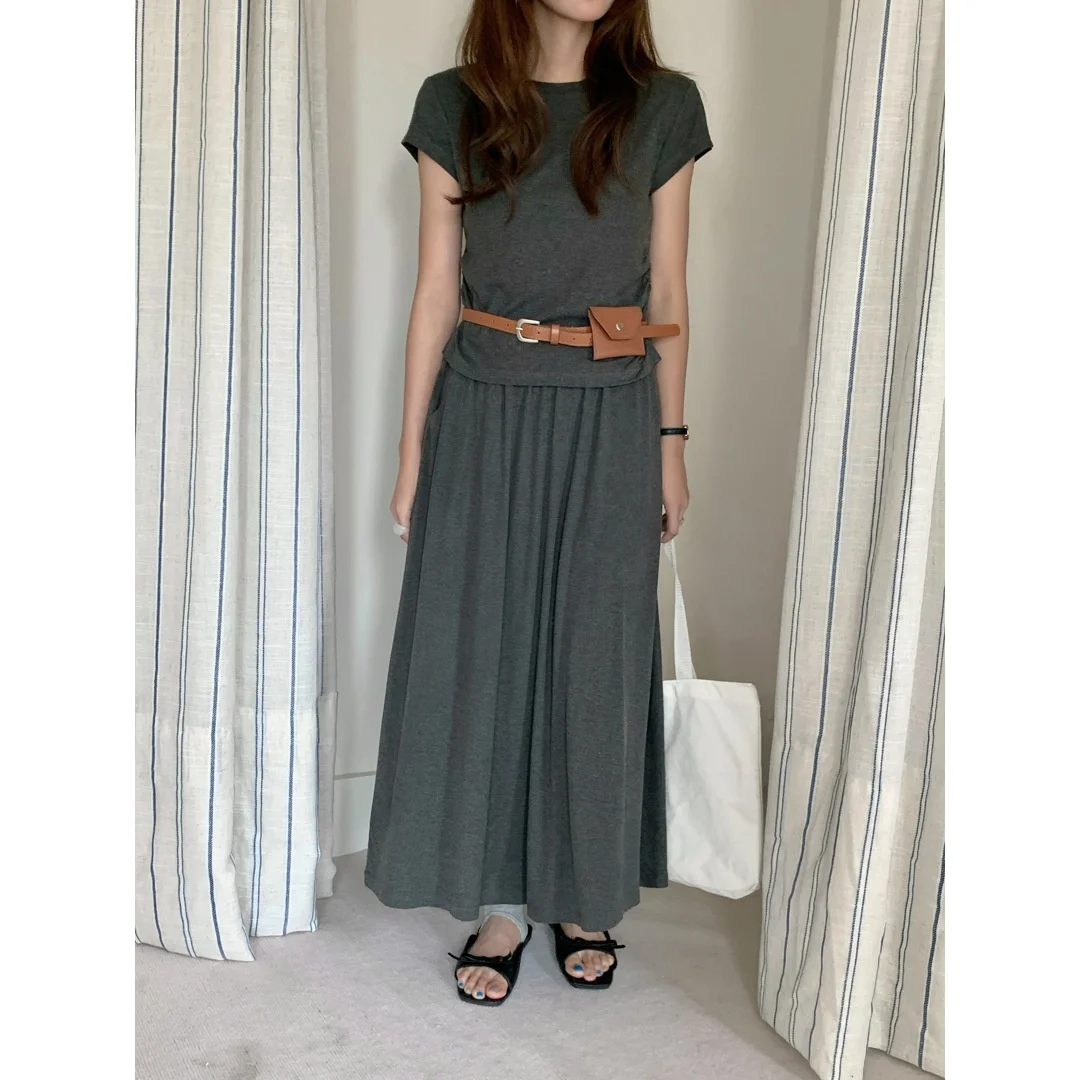 

Summer Cooln Silk Long Skirt Set Women's Drapey f-length Casual Sportswear Two-piece Ensemble Chinese Origin