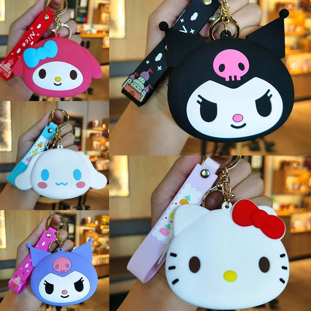 Sanrio Keychain Hello Kitty Kuromi Melody Cinnamoroll Wallet Coin Purse Earphone Organizer Data Cable Organizer Bag Key Ring