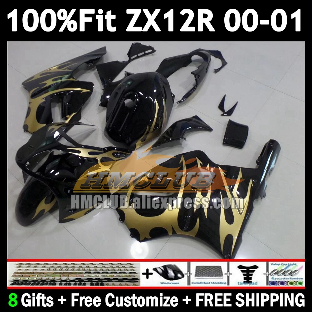 

Gold flames OEM Fairing For KAWASAKI NINJA ZX1200 ZX 12 R 1200 12R 176No.28 1200CC ZX-12R ZX12R 00 01 2000 2001 Injection Body