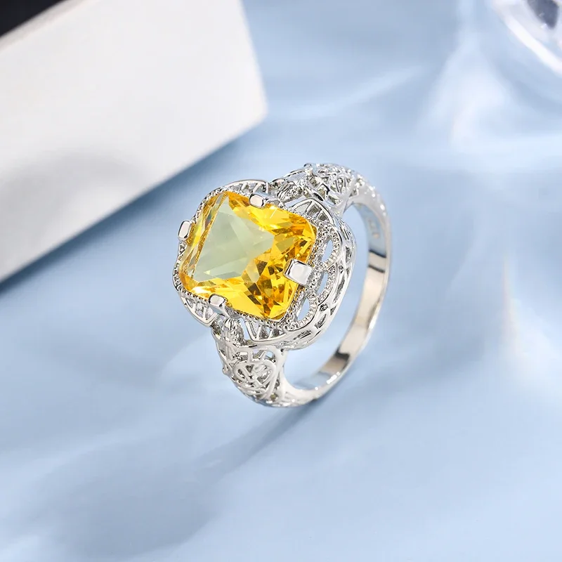 Ladies Rings for Women High-grade Moissanite Citrine Hollow Wedding Engagement Ring High-end Jewelry Luxury Ladies Ring