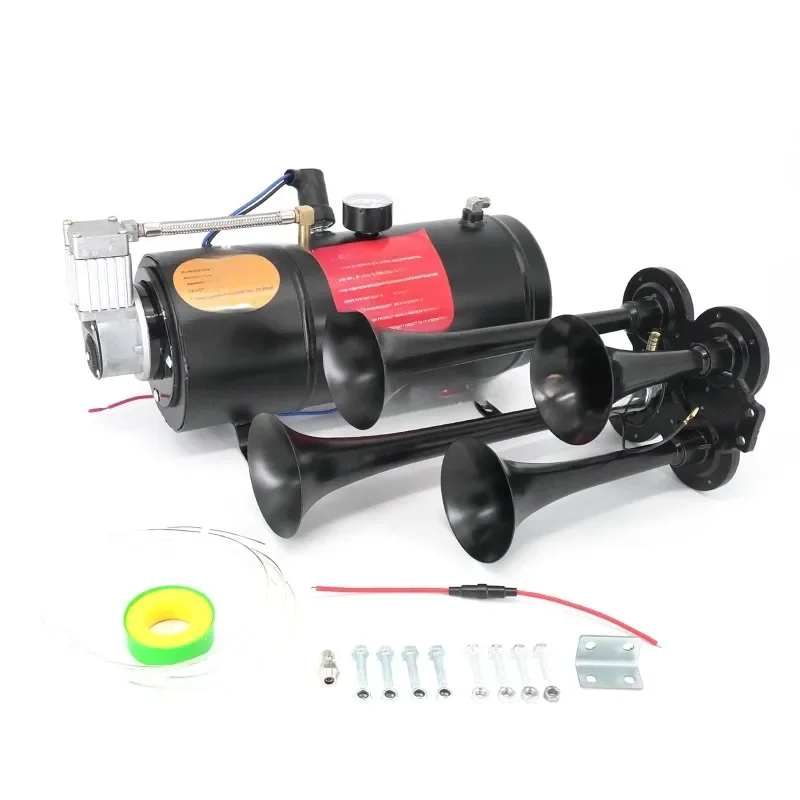 4 Trumpet 150 psi Air System 150dB+ Metal 12V Train Air Horn Kit for car truck