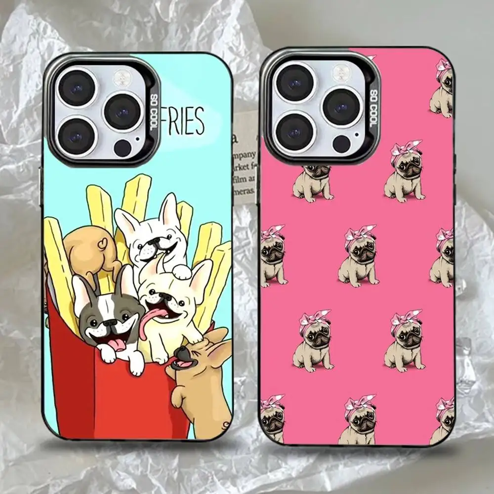Чехол для телефона Bulldog Pug Dog для iPhone 16,15,14,13,12,11, Pro, Max, Plus, Mini, XS, SE, черный матовый жесткий бампер с защитой от падения