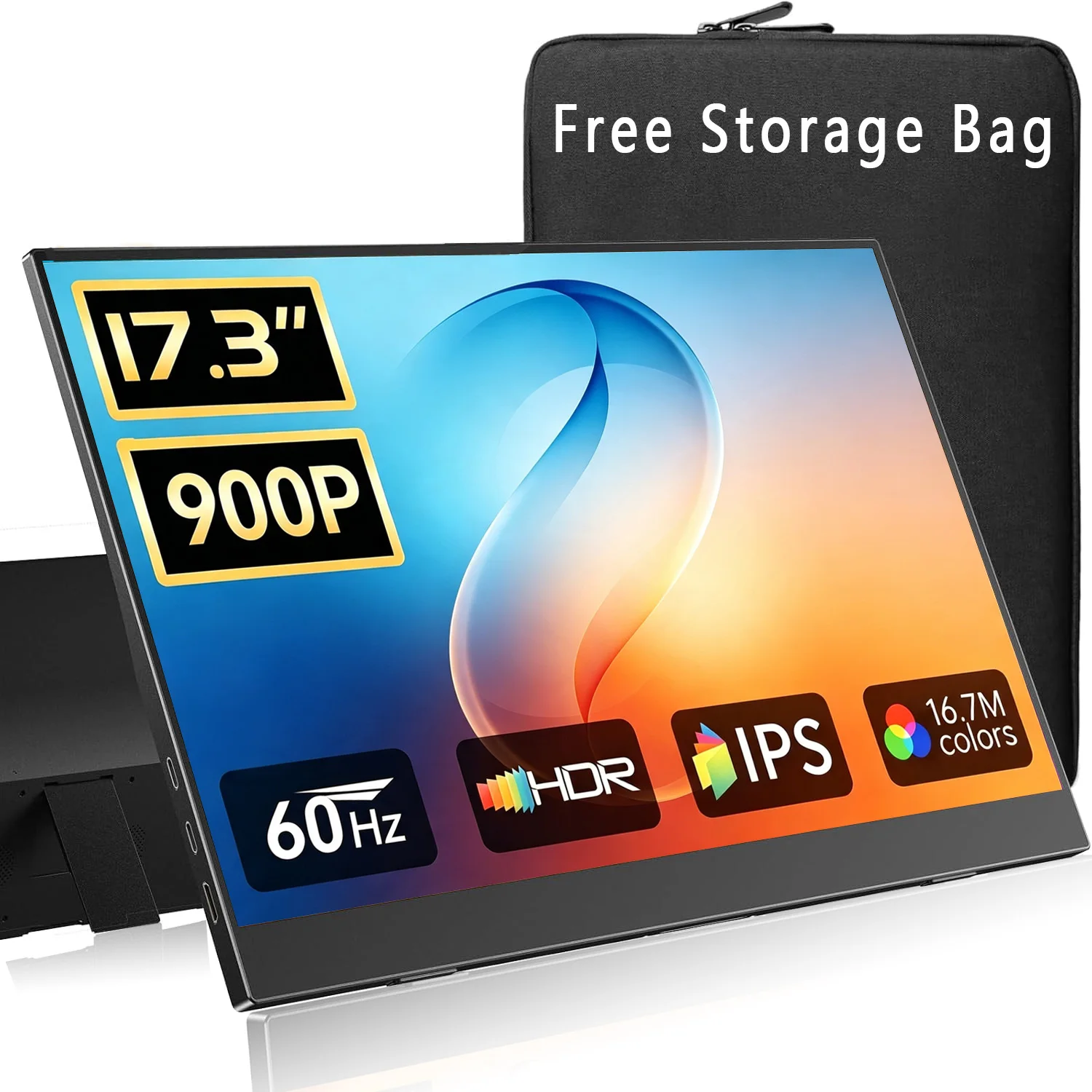 17.3 Inch Portable Monitor 1600*900 HD IPS 72%sRGB With Type-C Mini HDMI For Phone Laptop Work Game Office Travel Gaming XBox