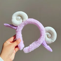 New Cute Pueple Sheep Horn Plush Hair band Autumn and Winter Women Face Wash Dragon Year Children's Headband Cartoon Headwear