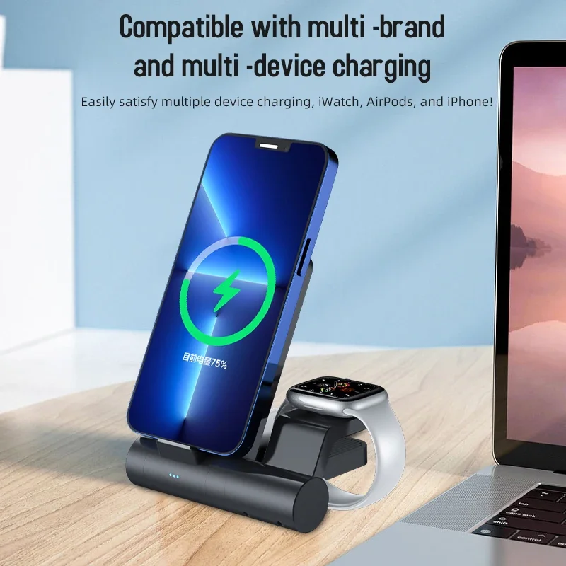 محطة شحن لاسلكية قابلة للطي 3 في 1 بقدرة 15 وات لهواتف iPhone 15 14 13 12 Pro Max Samsung S22 Airpods لساعة iWatch 6 5 4 3 قاعدة شحن