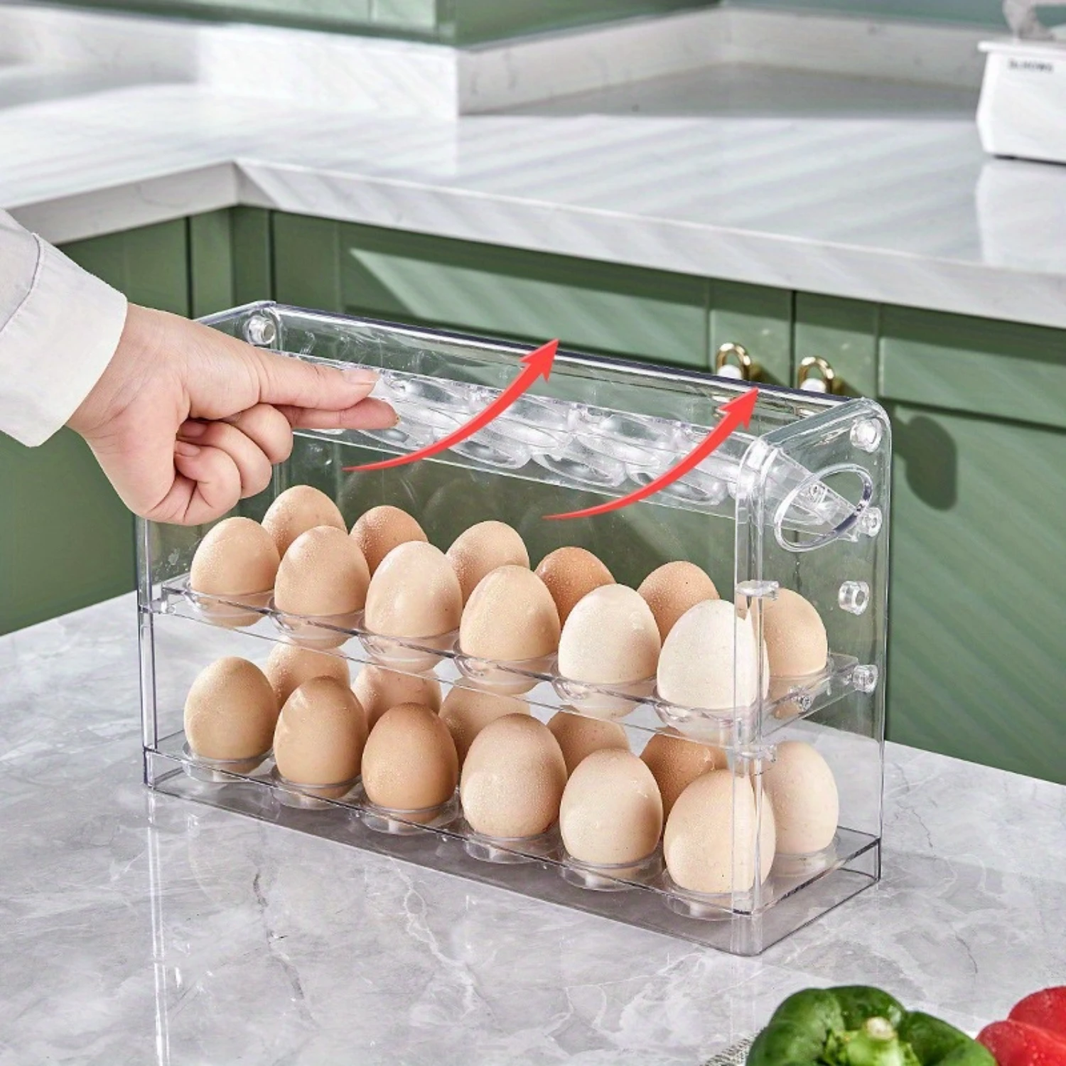 

Refrigerator Egg Organizer with Flip-Top Lid - Clear Stackable Egg Holder Tray, Food Contact Safe, Egg Freshness Preservation