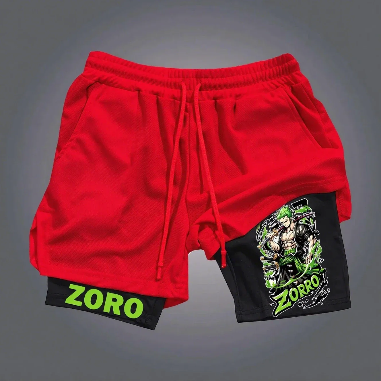 

Летние модные аниме для мужчин и женщин, спортивные шорты, цельные повседневные пляжные брюки, уличная одежда с мультяшным принтом, двухслойные спортивные брюки 2025