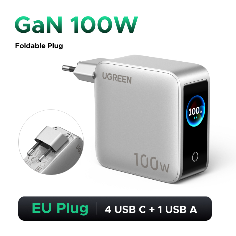  UGREEN 100W GaN Charger With Smart Display QC4.0 PD 3.0 USB C Charger For MacbookPro Laptop iPhone 17 16 Pro iPad Tablet Samsung