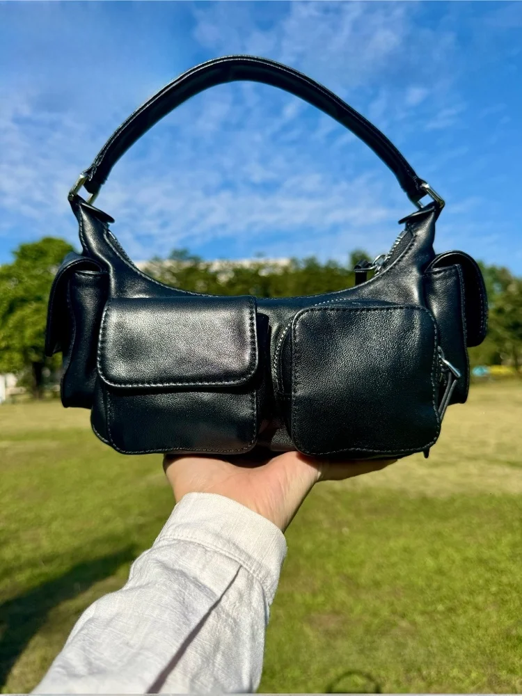 

Miu Motorcycle Bag Women's Multi-ket Leather Bag Punk Cool Commuter Underarm Bag Spring Bag Faionable Splicing Sle