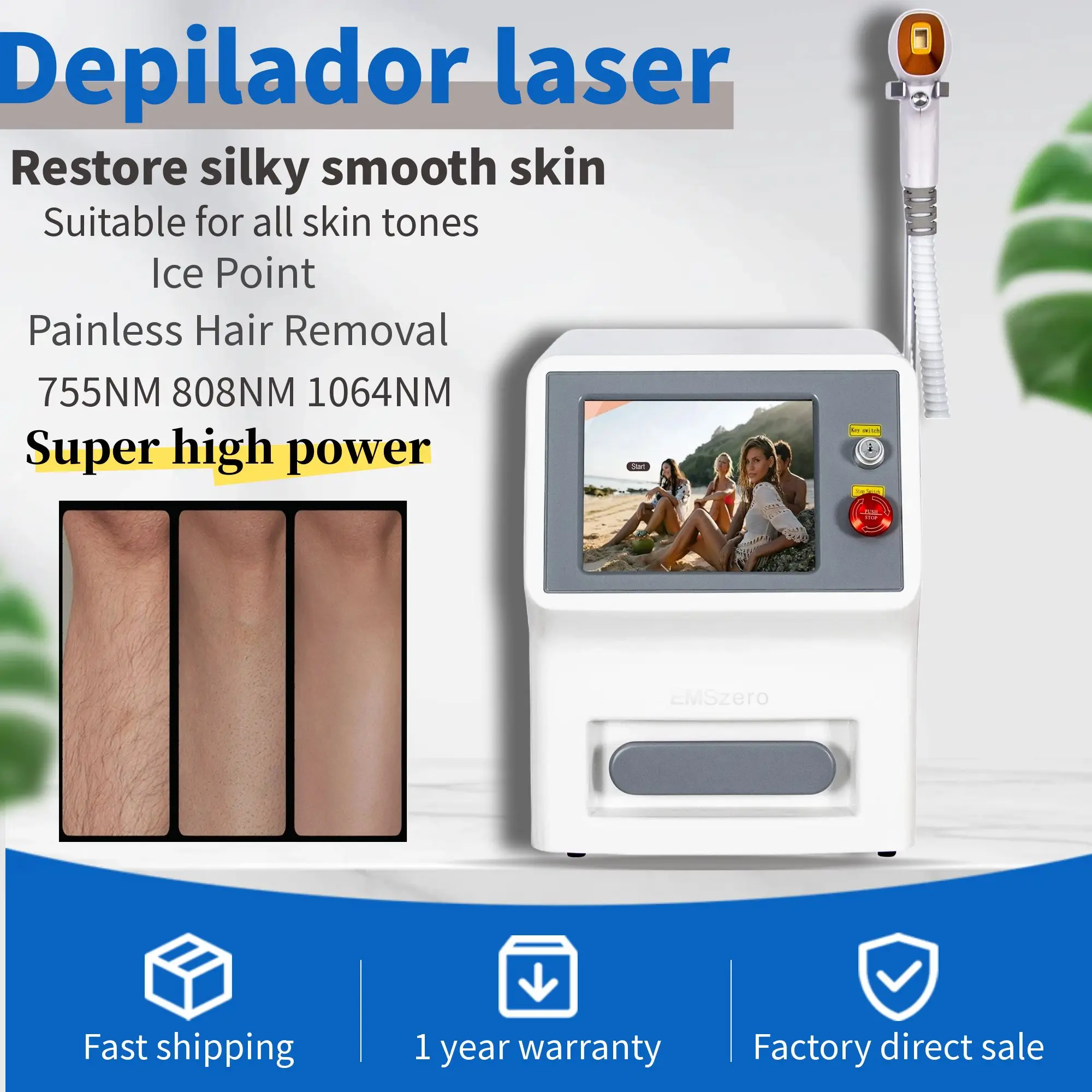 

Smart 808 hair removal instrument HIGH POWER HANDLE Smart 3 Wavelength 755NM 808NM 1064NM Safe PAINLESS PERMANENT HAIR REMOVAL