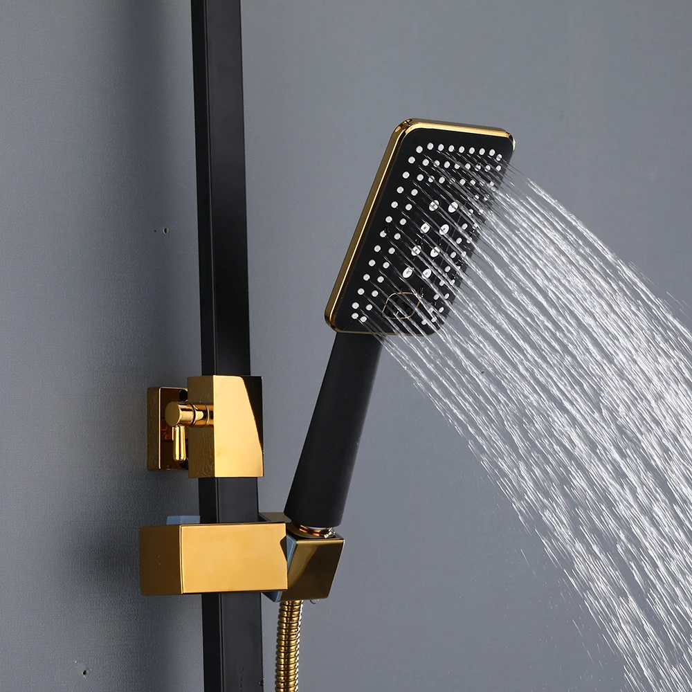 Imagem -04 - Black And Gold Rainfall Shower Faucet Grupo Torneira Misturadora do Banheiro Banheira com Bidê e Prateleira Alta Qualidade 4-way