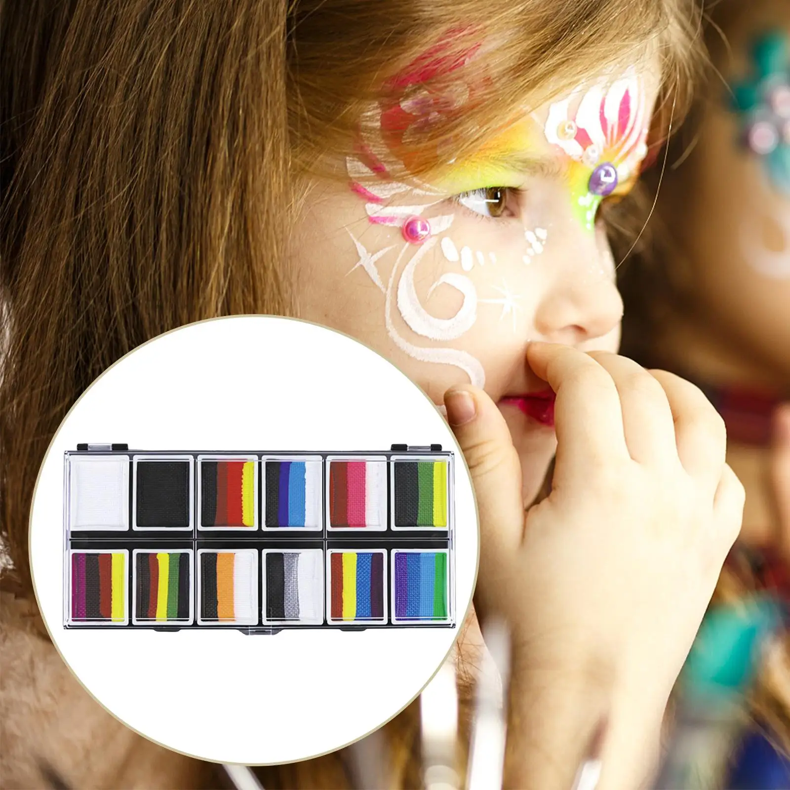 Juego de pintura facial y corporal a base de agua, paleta de maquillaje de 12 colores, lavable seguro para niños y adultos, vestido elegante, escenario de Carnaval