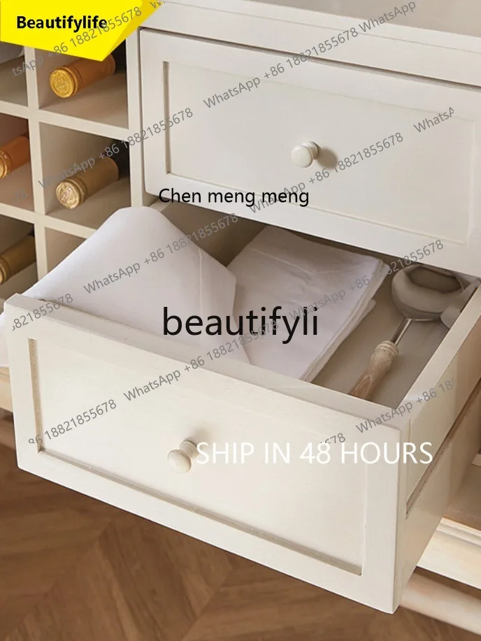 

CC French solid wood wine cabinet retro side cabinet double door display cabinet with drawers