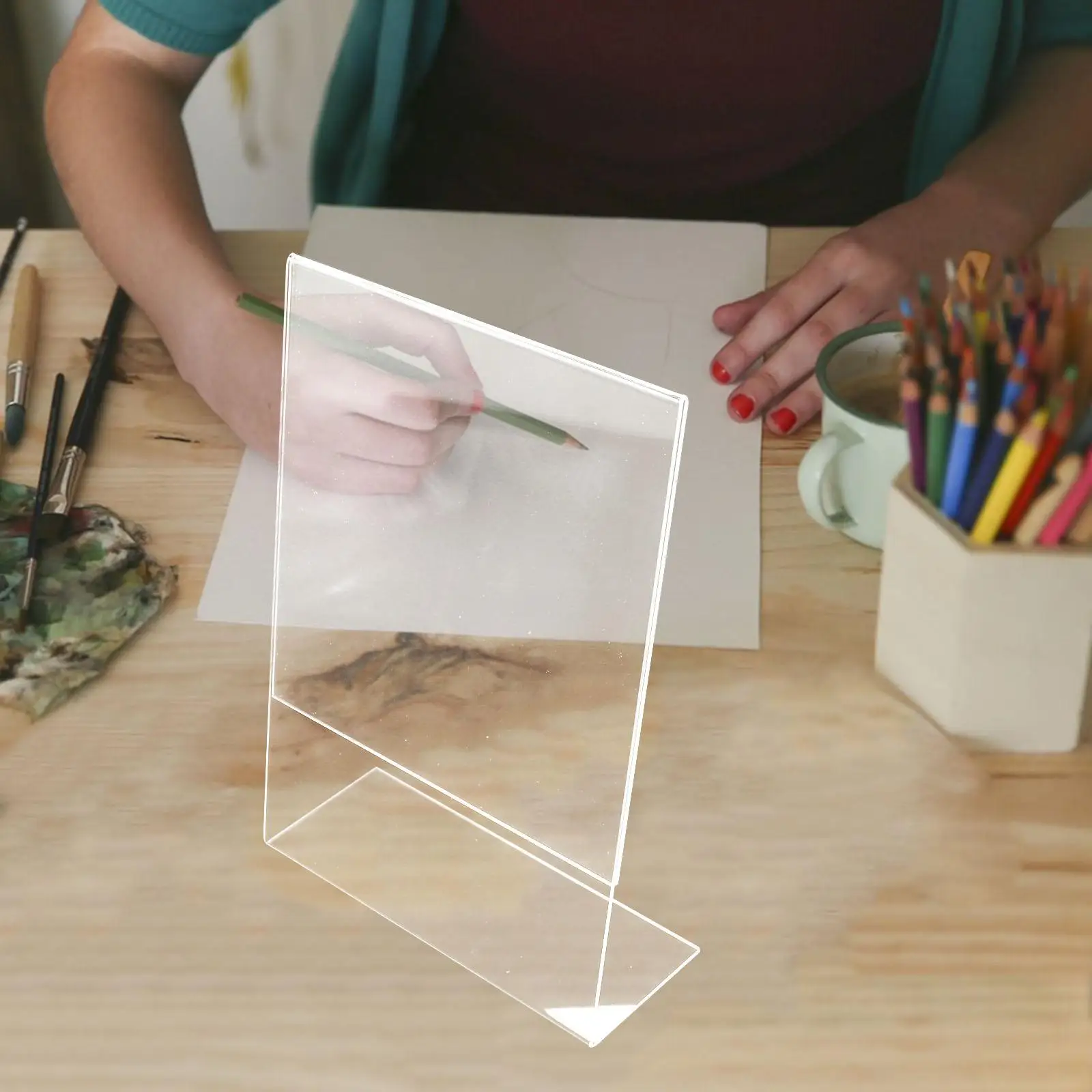Acryl-Zeichenbrett zum Malen, transparentes Schreiben, praktische Lesepalette, abgewinkelte Pisten