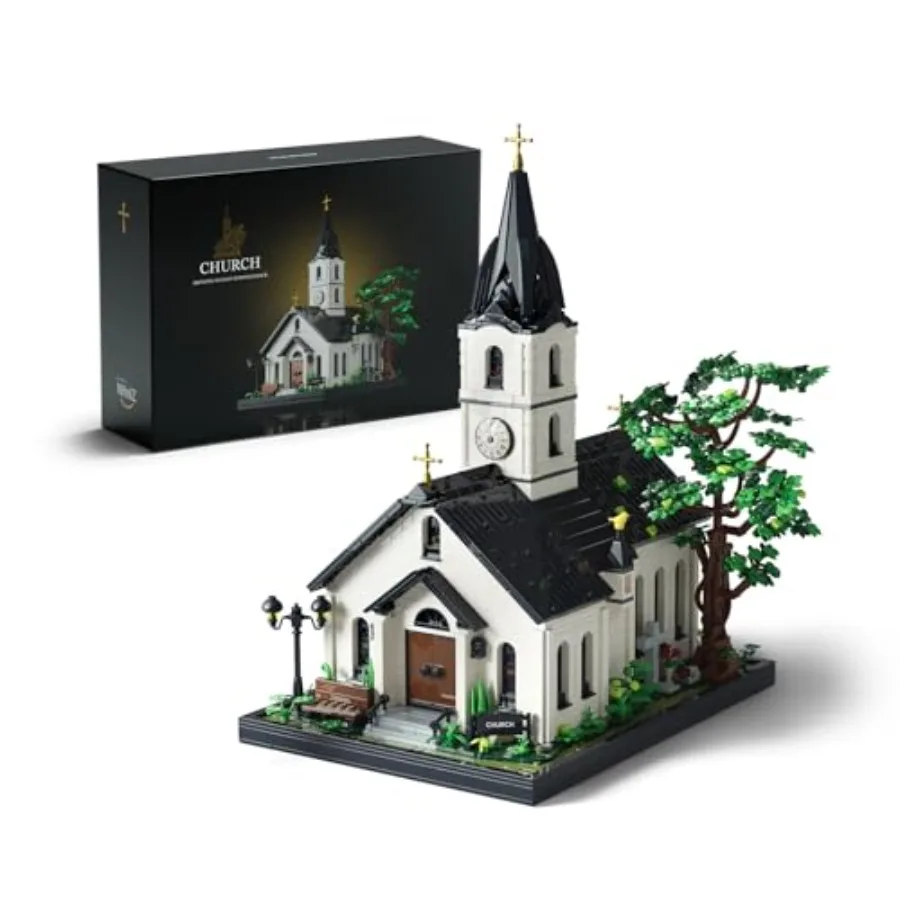 

Church building set for adults: vintage countryside model toy in gray stone with intricate interior details, perfect for displa