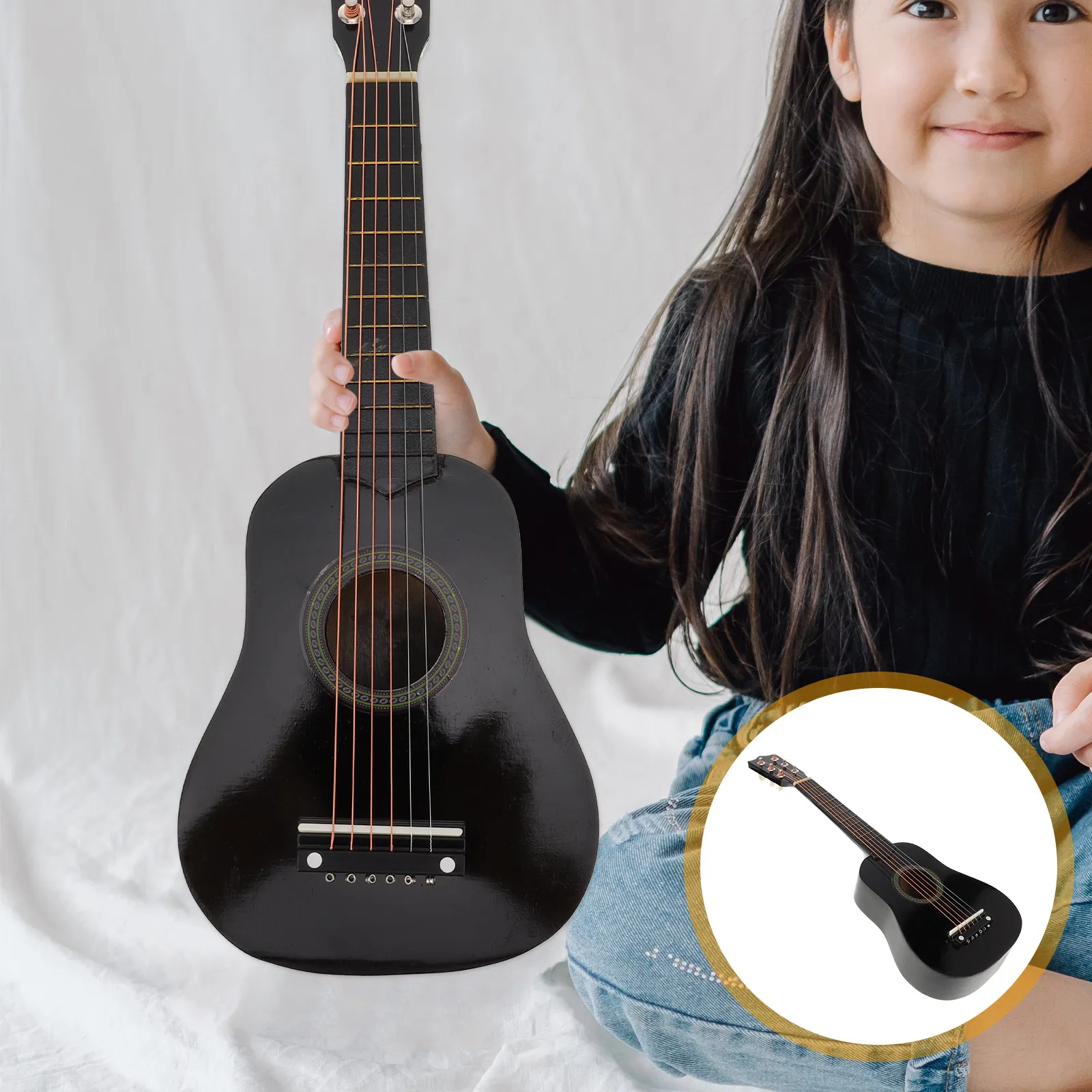 

21 Inch Kids Wooden Acoustic Guitar for Children Beginner Friendly Low Action Thin Frets Smooth Fingerboard High Sound Quality