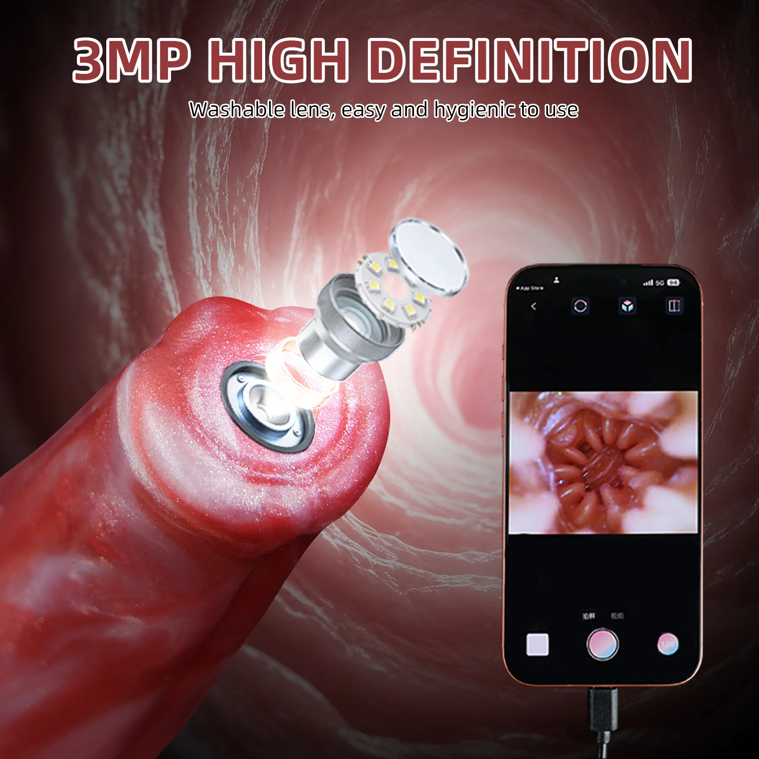 YOCY Super Long Horse Diligence With 3MP HD Endoscope Camera Real-Time Viewing Anal Whip IP67 Waterproof Anus Massager Sex Toys view 3