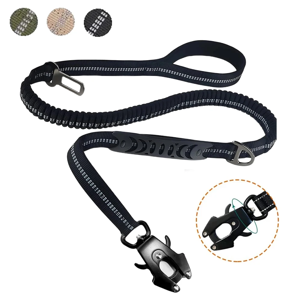 Heavy Duty Bungee Dog Leash Tactical Training Dog Leash No Pull Shock Absorbing Reflective Pet Leashes for Large Dog Seatbelt