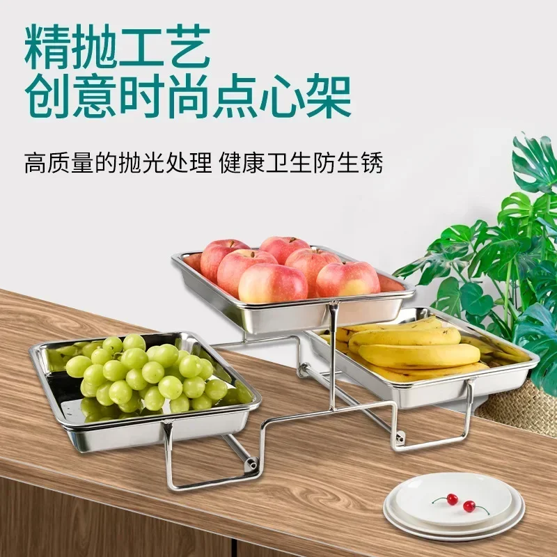 Hotel outdoor dining table three-tier buffet cake stand fruit food pastry ceramic deep flat plate display stand