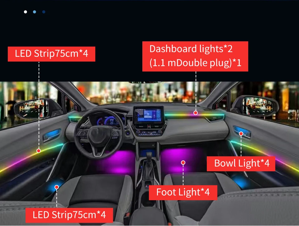 6/10/14/18 in 1 LED-Auto-Umgebungslichter RGB 213 64 Farben Acrylstreifen Symphony Streamer Interior Rainbow Atmosphere Lamp Kit – Detail 9