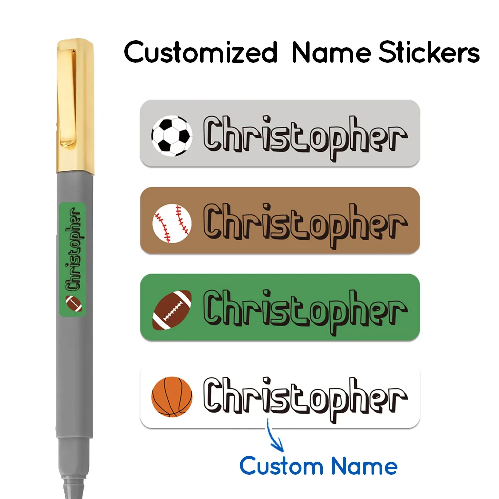 120pcs Cartoon SOCCER Name Tag Stickers Custom Transparent Waterproof Personalized Children Labels Kids School Stationery