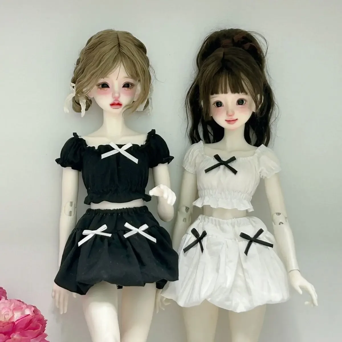 Zestaw ubranek dla lalki 1/4, sukienka, garnitur dla lalki BJD 45 cm, bluzka z bufiastymi rękawami + spódnica, zabawki do przebierania, akcesoria do domku dla lalek, bez lalki