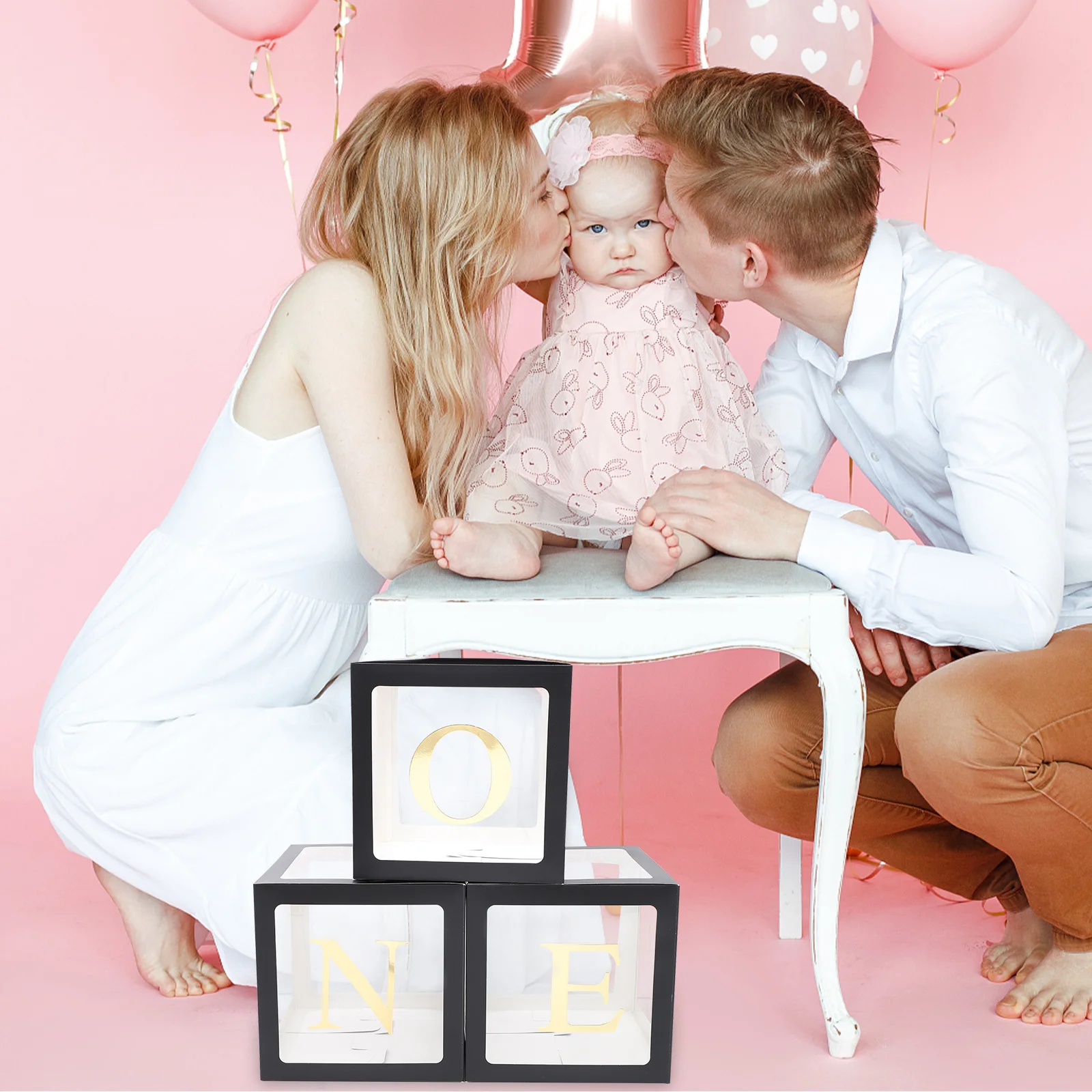 

1Set Paper Material One Balloon Boxes Safe First Birthday Decoration Blocks for 1st Birthday Anniversary