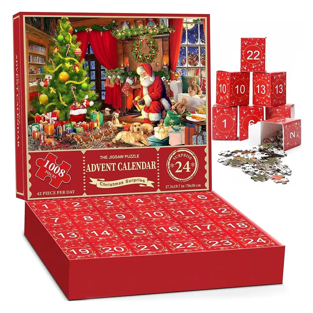 Christmas Puzzle Advent Calendar 1008PCS Puzzles Countdown Calendar Jigsaw Puzzles 24 Days Surprise Christmas Gift Calendar