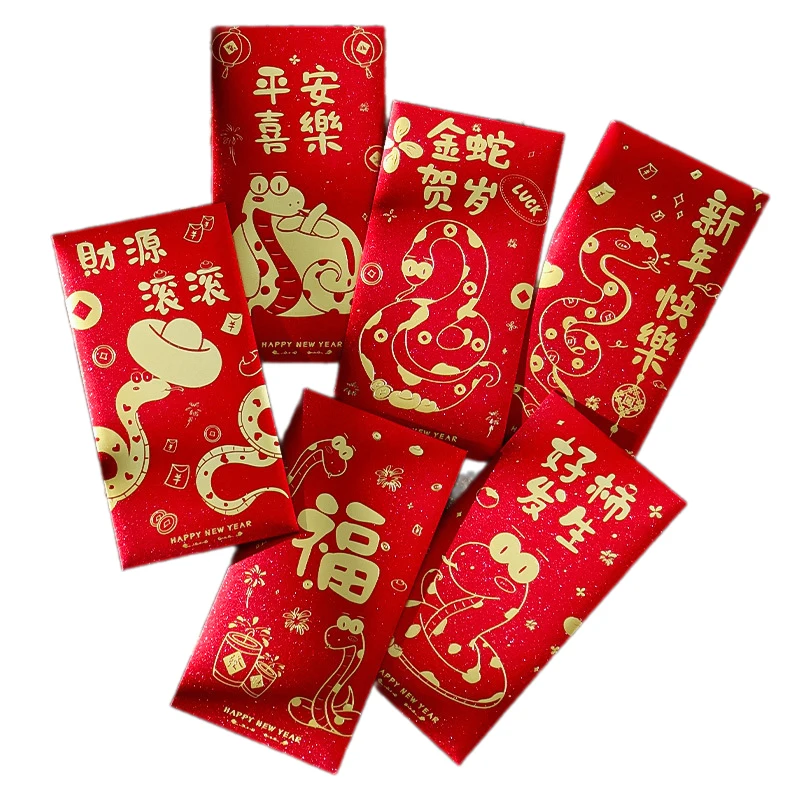 6 pçs/set 2025 ano novo chinês cobra envelopes vermelhos sorte saco de dinheiro primavera festival abençoe bolso pacote vermelho decoração presente